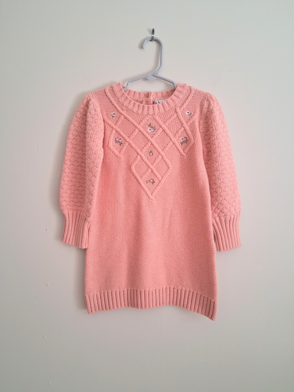 Nicole Miller Knit Sweater Dress Pink Embroidered Flowers Size 3T